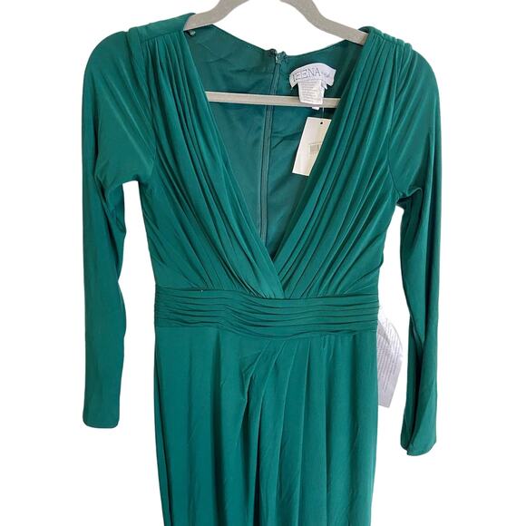 Ieena for Mac Duggal 26554 High Slit Long Sleeve Gown Maxi Emerald Green Size 0 - Picture 5 of 13